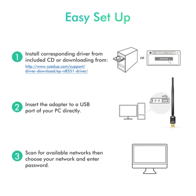 EDUP 150Mbps USB WiFi Adapter High Gain 6Dbi Antenna 802.11n MT7601 Chipset Long Distance Wireless Network Receiver Card for PC