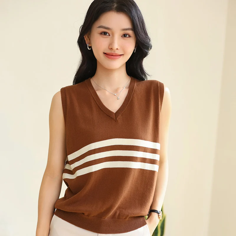 

2026 new women's vest 100% pure cotton knitted women's sleeveless T-shirt V-neck fashionable hot selling women's vest