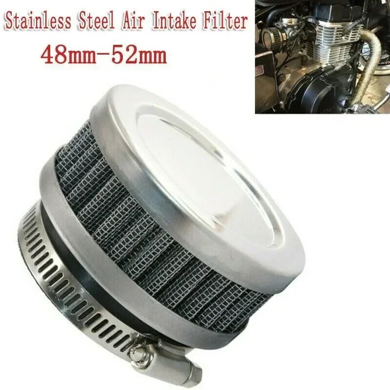 1PC Universal Motorcycle Scooter Stainless Steel Air Intake Filter Cleaner＋Clamp 48mm-52mm Mini Breather Filters Replacement