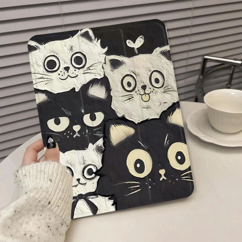 Zwart Wit Kat Potlood Houder Case Funda voor Ipad Air 4e Generatie Gevallen Ipad Case 9e Generatie Ipad Air 5e Generatie Case