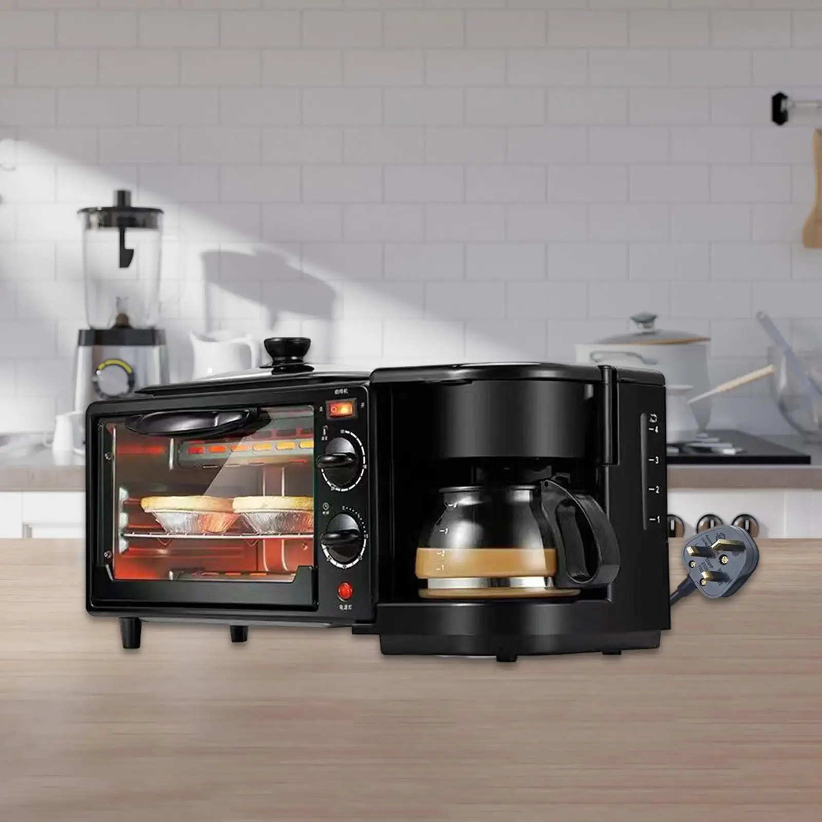 3 in 1 Breakfast Machine Breakfast Maker with Timer Heat Selector Mode with Coffeemaker Toaster Oven with Timer for Bread Egg