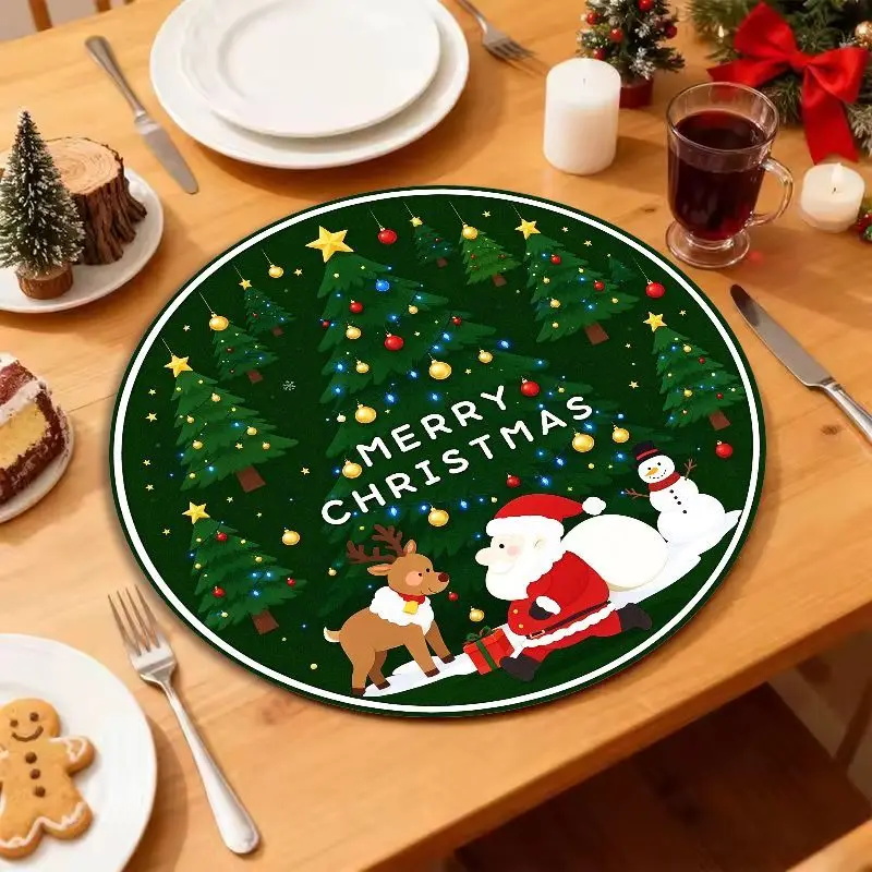 VIKAMA Scallop Gingham Christmas Bell Round Placemat, 1 Design, Table Mat for Kitchen Dining Party