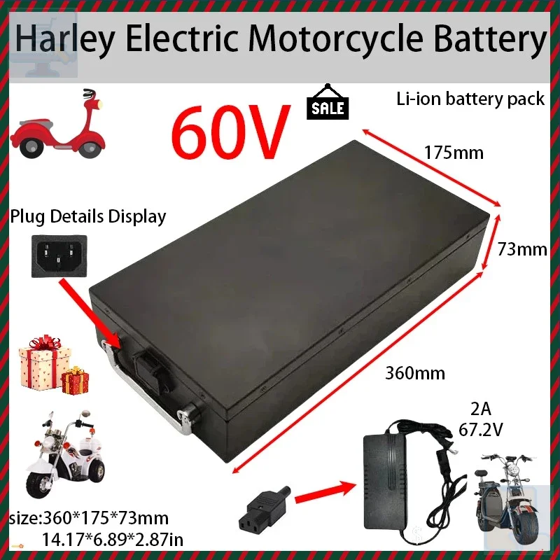60V 20Ah-60Ah Electric Motorcycle Li-ion Battery Pack 2000W For Harley Two Wheel Foldable Citycoco Electric Scooter,Free Charger