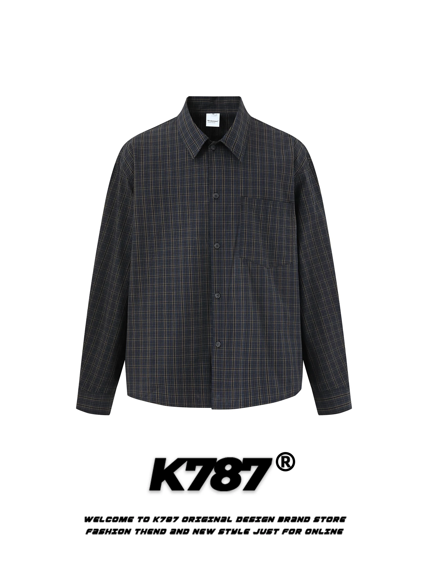 

Мужская модная хлопковая рубашка-куртка K787 в американском ретро-стиле, в клетку, с длинным рукавом, свободного кроя, повседневная, для пар, весенняя, молодежная, трендовая