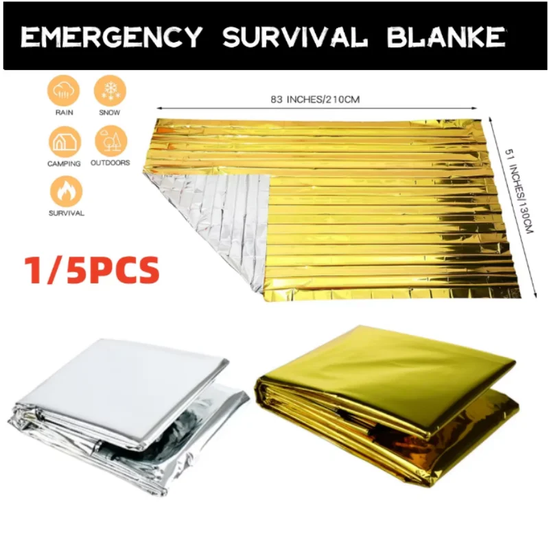 Large 130×210cm Gold Silver Military Thermal Emergency Blanket Waterproof Wind Resistant Survival Sheet for Household Earthquake