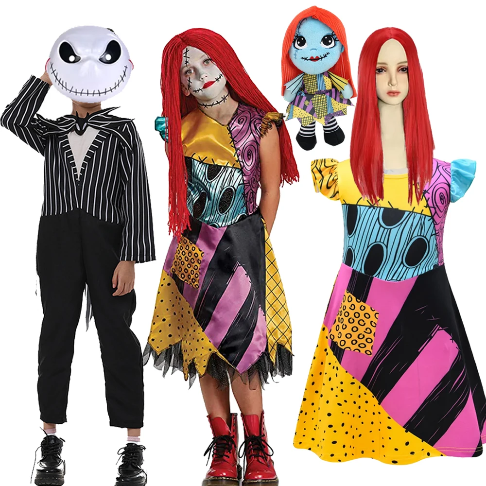 Kids 2024 Nightmare Before Christmas Sally Halloween Vestidos Jack Cosplay Costume Dress Girls Boy Children Carnival Party Dress