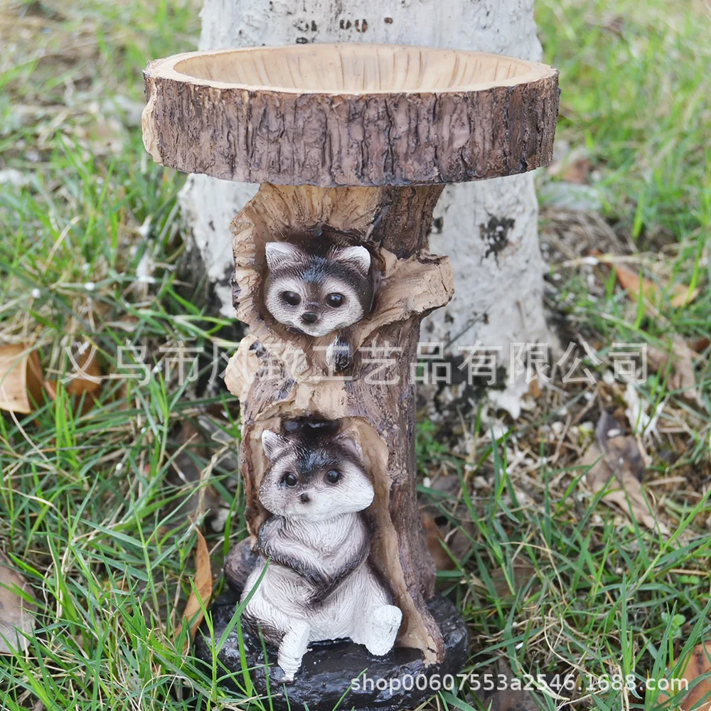

‌Raccoon Bird Bath Decor‌ - Adorable Resin Sculpture for Garden & Patio