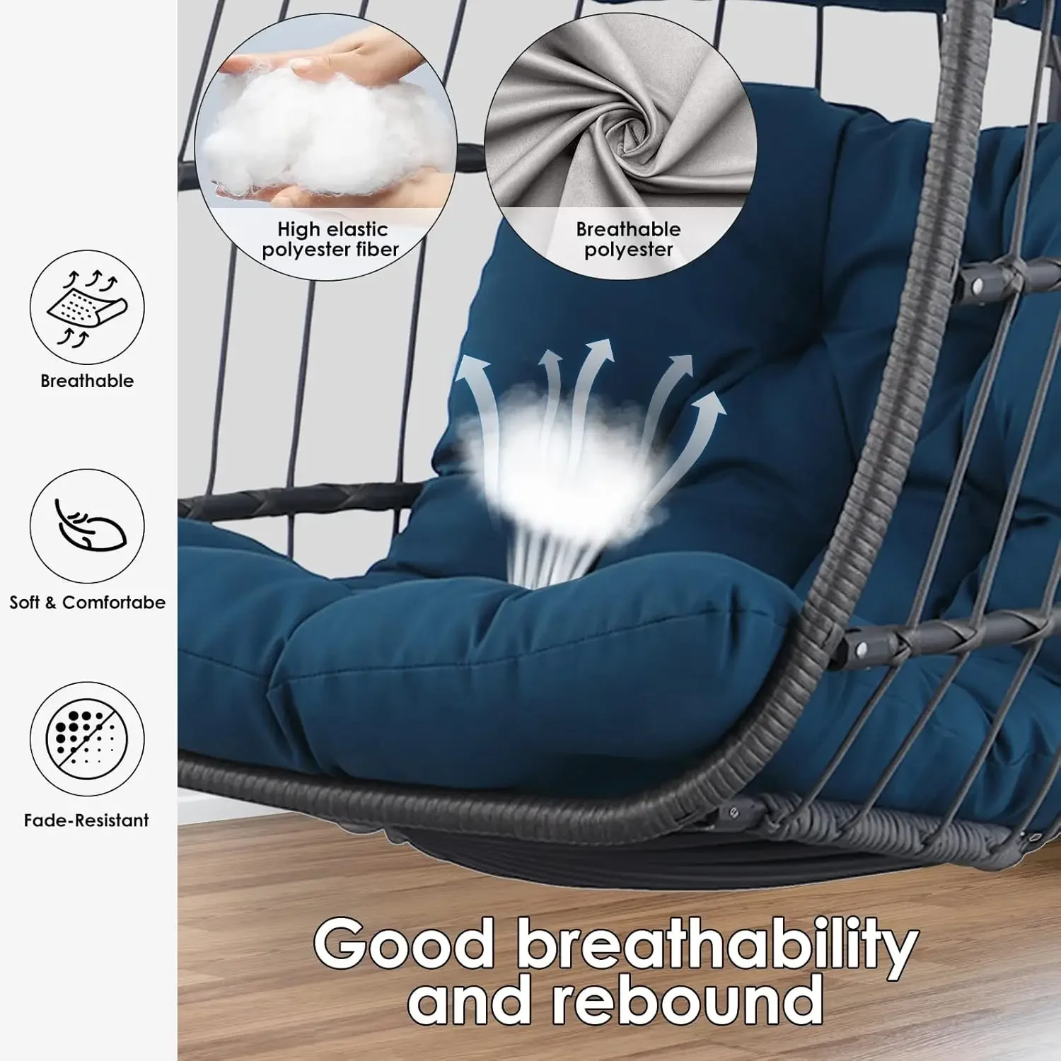 Swing Egg Chair Rattan Wicker Patio Hammock Chair for Indoor Outdoor Bedroom