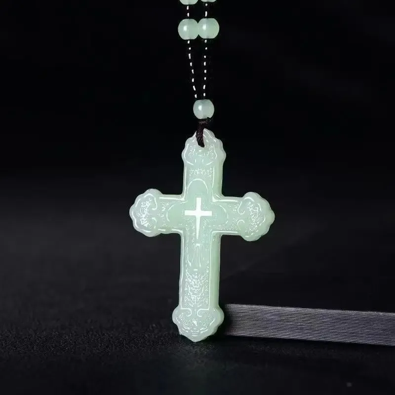 

Natural Hetian Jade Jade White Jade Pendant Pendant Cross Men and Women Couple Necklace