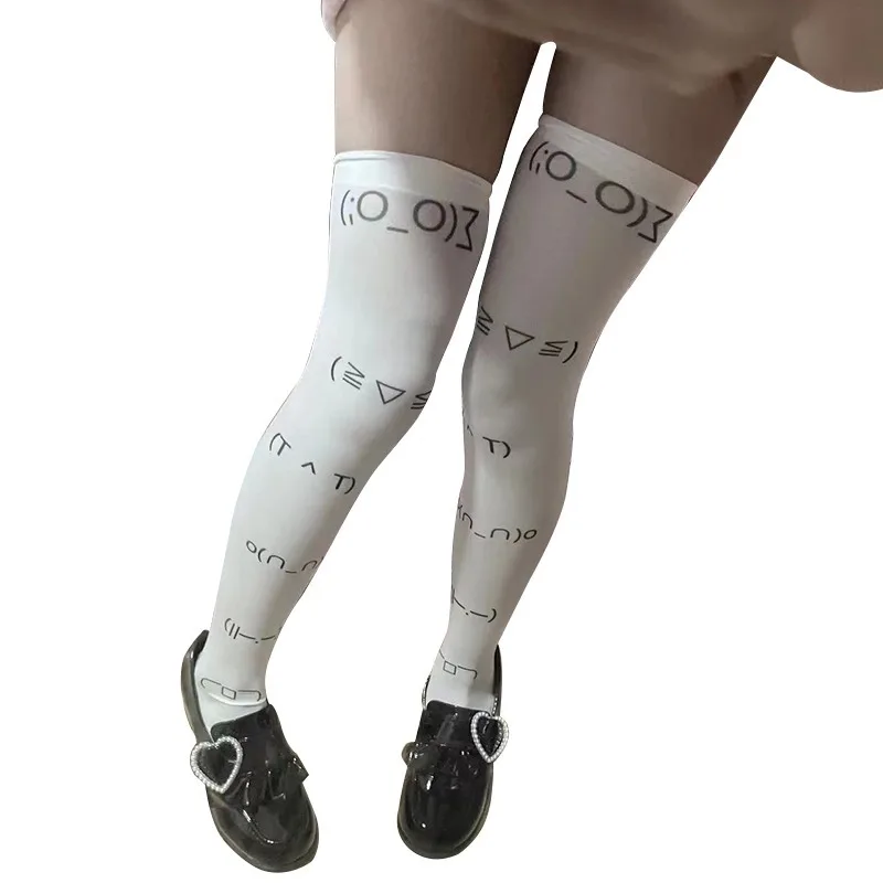 White Graffiti Letter Print Long Socks Harajuku Over Knee Thigh High Stockings Y2K Cosplay Cute Socks Kawaii