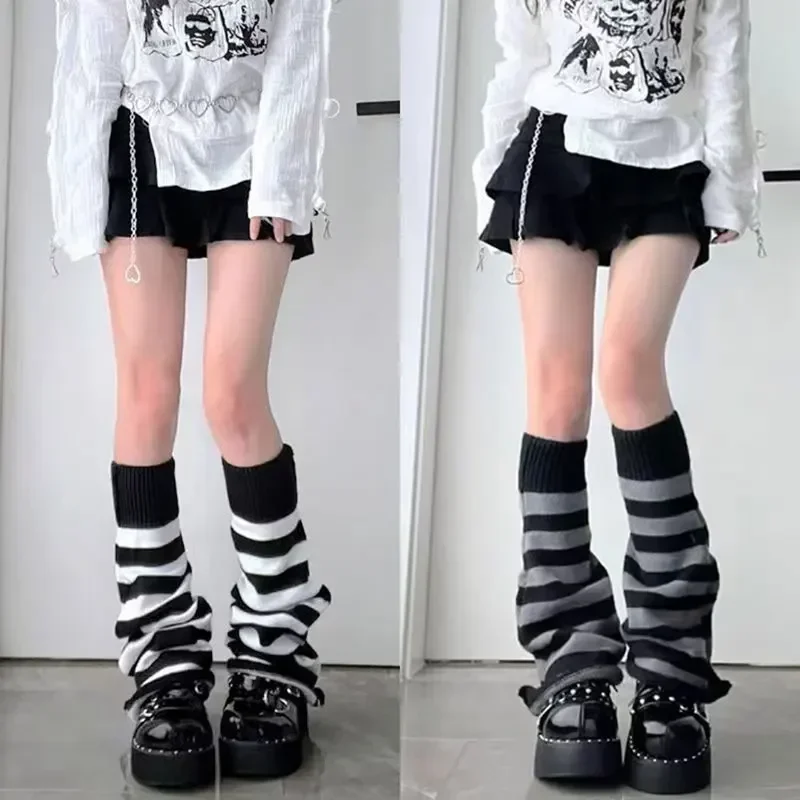 Gestreifte Beinwärmer für Damen, lange Lolita-Socken, gestrickte Leggings, japanische Wintersocken, Kawaii-Arm-Knöchelwärmer für Mädchen