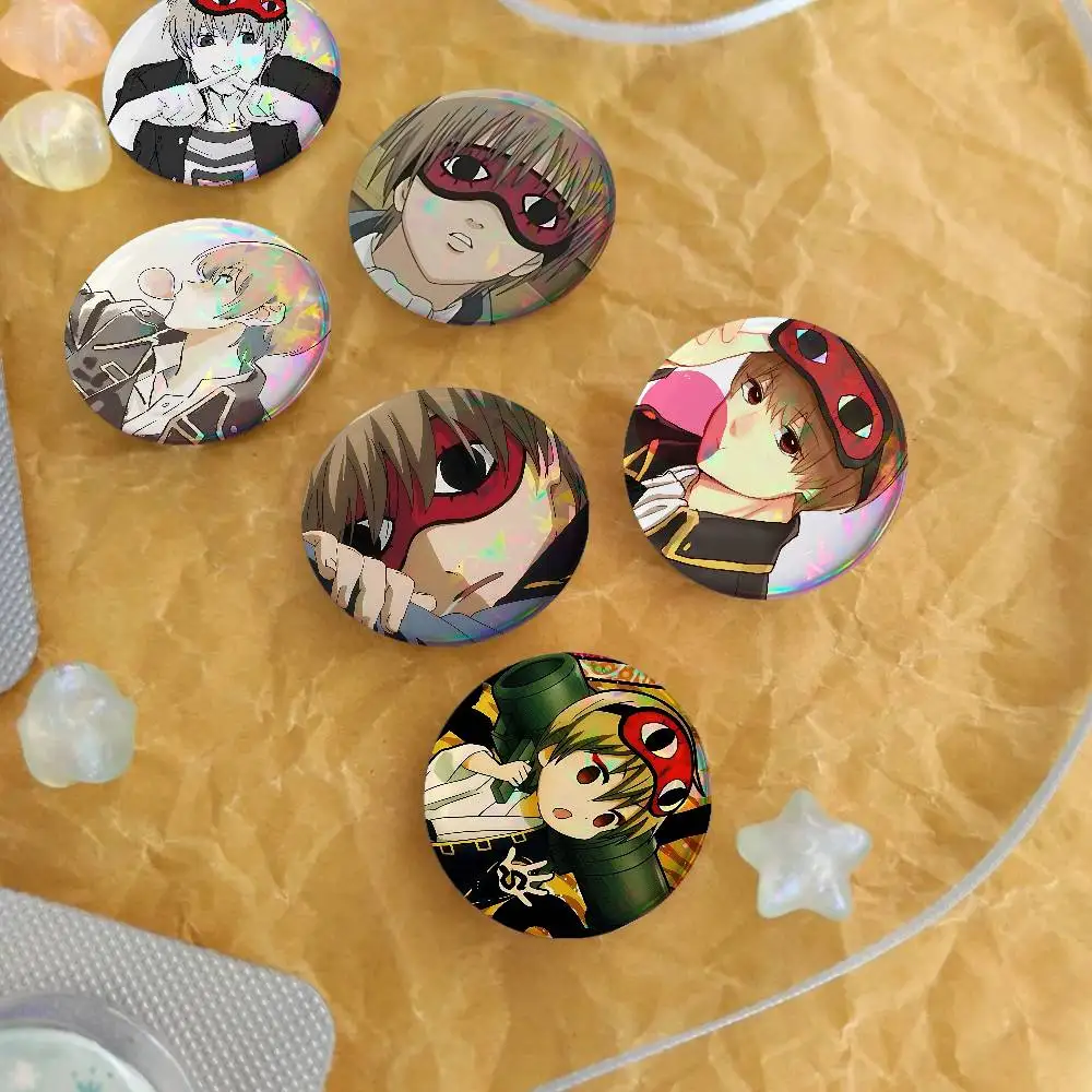 Anime Okita Sougo For Badge Laser Holographic Custom Badge Image Metal Lapel Pin Brooch For Clothing Backpack Decorative