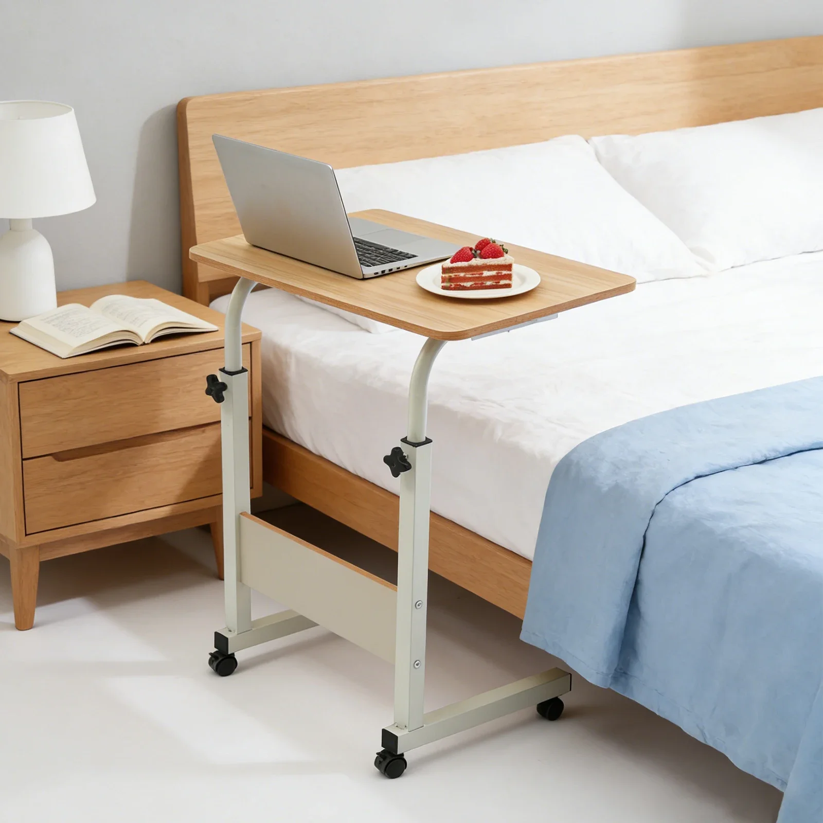 Freestanding Mobile Laptop Desk with Wheels, Adjustable Computer Desk, Load-bearing Capacity about 33.07 Lbs