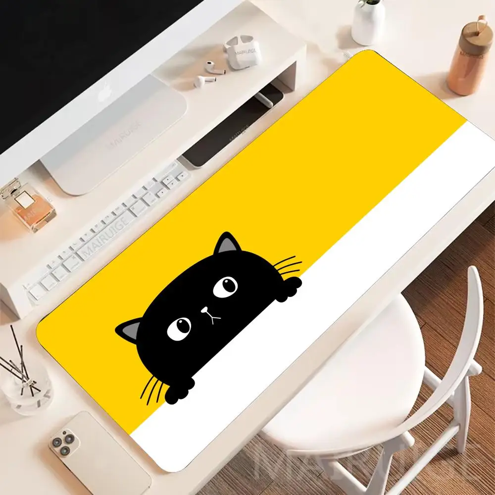 面白い黒猫マウスパッド大型ゲームアートデスクアクセサリー美的滑り止め縫い目エッジマウスパッドラップトップタブレットマットPCプレイマット