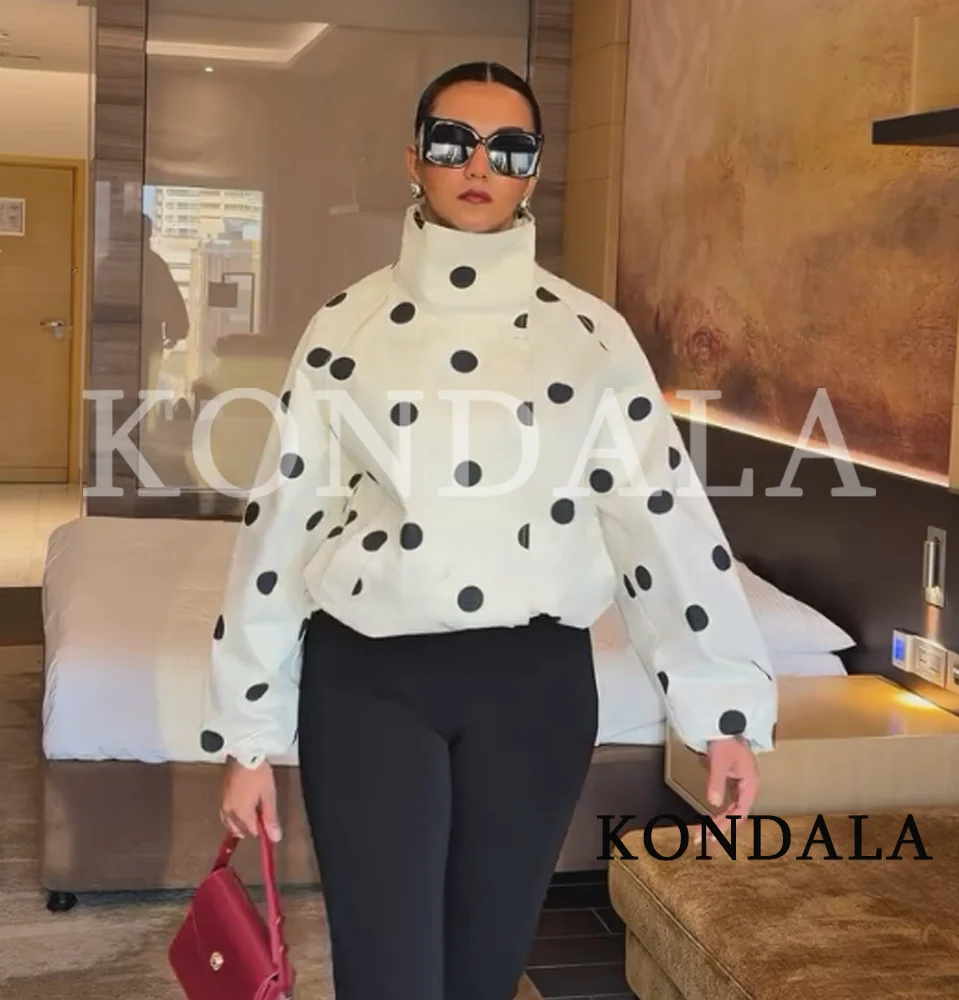KONDALA Women Elegant Casual Big Wave Point Jacket 2026 Trendy High Street Chic Stand-up Jacket Female Spring Fall Loose Jacket