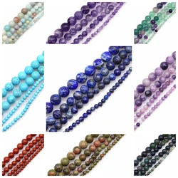 Natural Stone Rose Quartz Amazonite Amethyst Beads Round Loose Spacer Beads For Jewelry Making 4/6/8/10mm DIY Necklace Bracelets