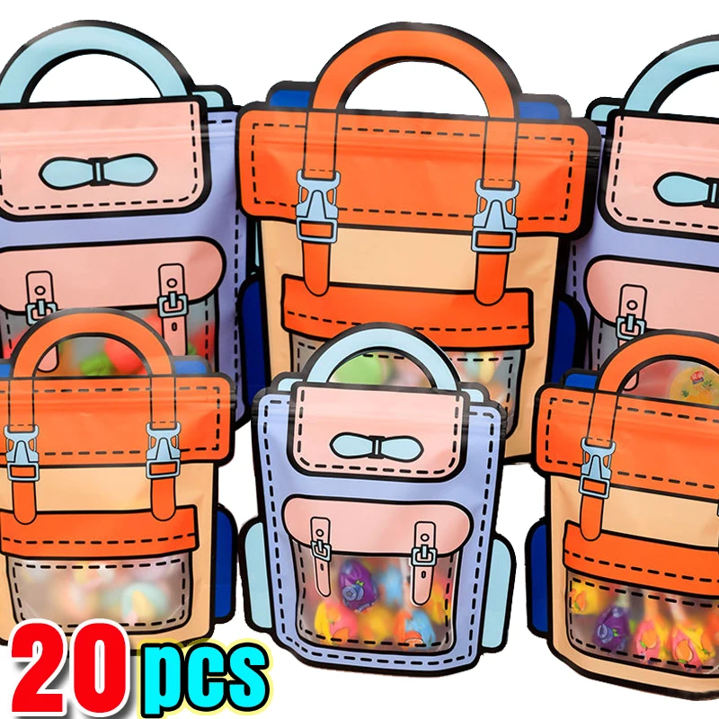

20/1Pcs Plastic Candy Gifts Bag Cartoon Backpack Shape Self-lock Packaging Bags Biscuit Snack Pouches Kids Birthday Party Decors