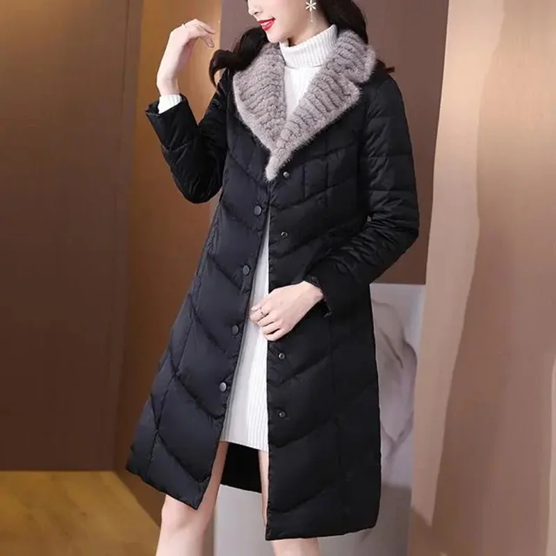 Manteau en duvet de canard blanc pour femme, veste mince, parkas longues à col en fourrure, grande taille, tempérament de la mode, automne, hiver, nouveau, 2024