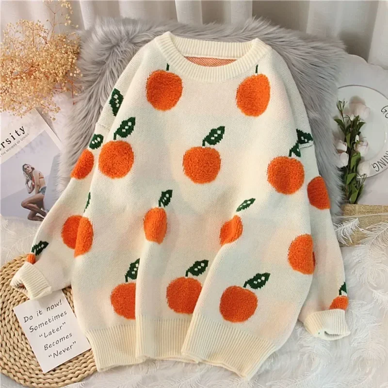 

DAYIFUN Women Orange Embroidery Sweater Contrast Color Long Sleeve Turtleneck Knit Pullovers Female Autumn Fashion Loose Jumpers