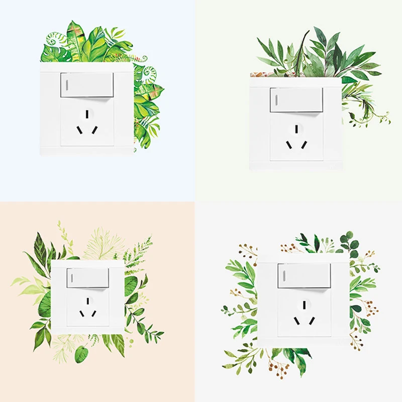 Style Home Decoration DIY Accessories Tropical Palm Flower Switch Stickers Greenery Leaves Wall Decals Rose Peony Self-adhesive