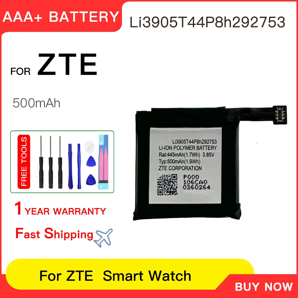 Genuine  High Quality  500mAh Li3905T44P8h292753 Battery For ZTE Watch Batteries Replacement Battery Batteria