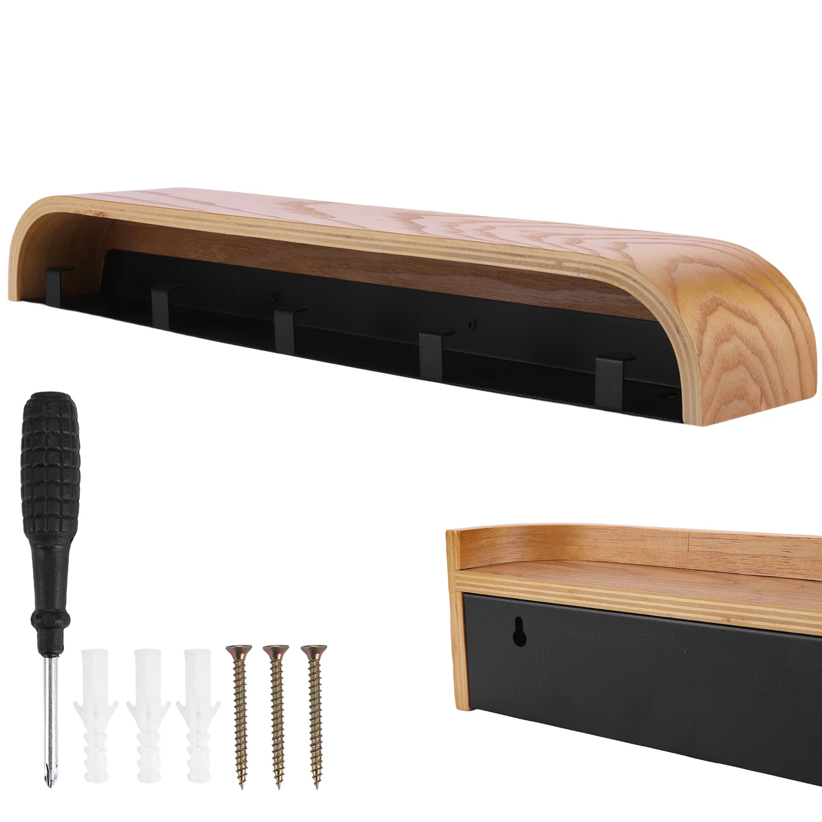 

Настенные полки с деревянной текстурой и крючками в скандинавском стиле для прихожей, органайзер для хранения с крючками для одежды, шляп и ключей