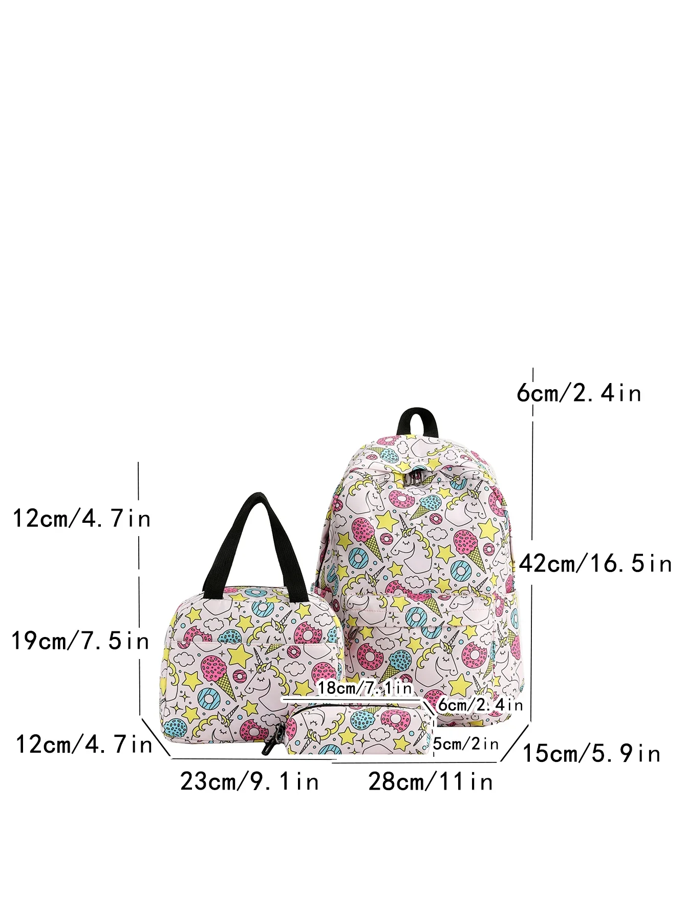 Unisex Cartoon Backpack Set Lightweight Large Capacity Multifunctional Zipper Campus Outdoor