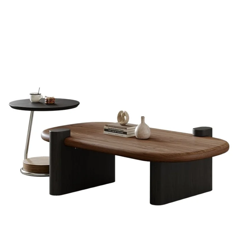 

Moon round coffee table light luxury high-end living room household solid wood coffee table small apartment high-end coffee tabl