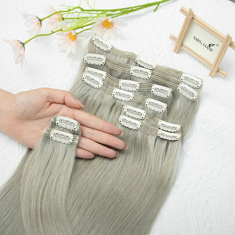Clip d'argento personalizzata nei capelli Clip bionda nelle estensioni estensioni dei capelli umani estensioni Clip-on capelli veri capelli naturali 14-24 pollici