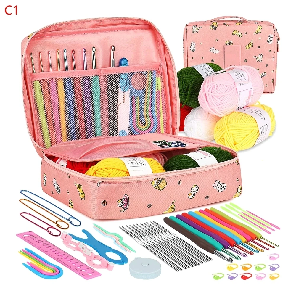59PCS/Set Crochet Hook Kit With Storage Bag Weaving Knitting Needles Set DIY Art Craft Sewing Tools Accessories Crochet Supplies