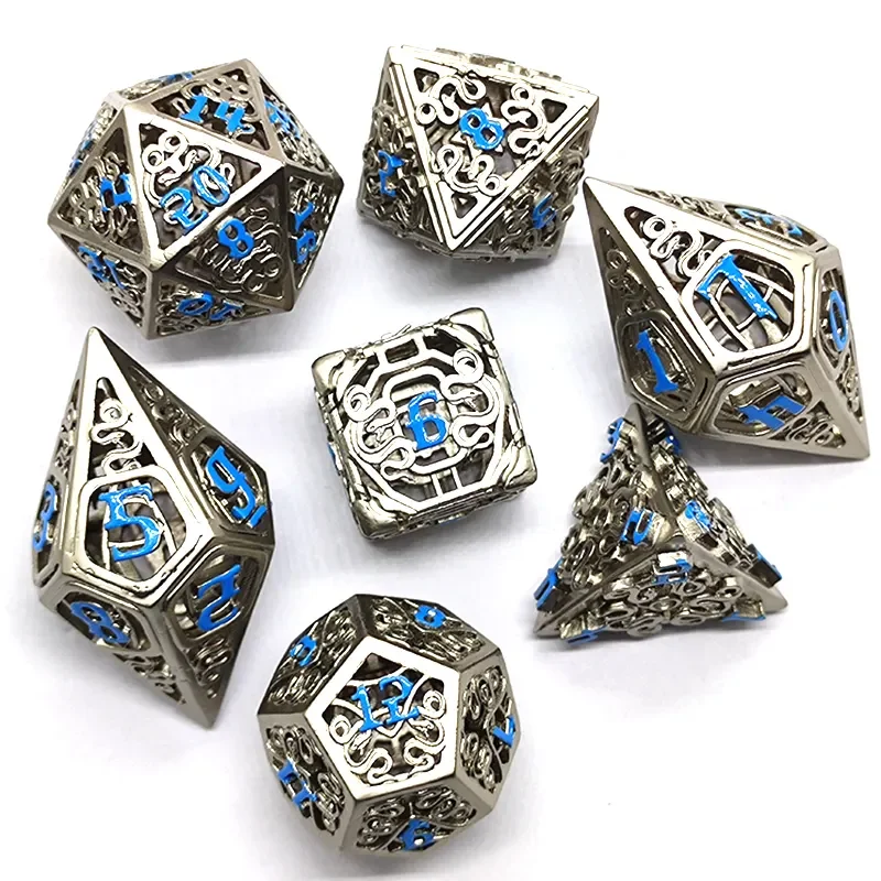 7PCS Metal Digital Dice Set Portable Multicolour Mold Polyhedron Toy for Table Board Interaction Playing Game for Kids Adult