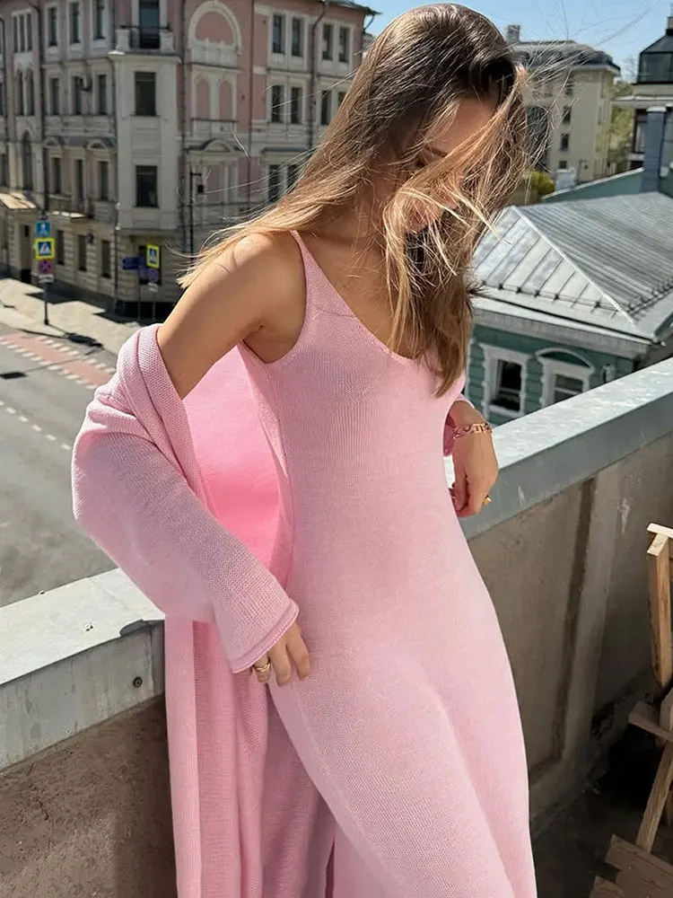 

GACVGA Knitted Maxi Dress Set Outfits Women's Loose Cover-up Knitwear Streetwear Two Piece Set Elegant Female Casual Long Dress