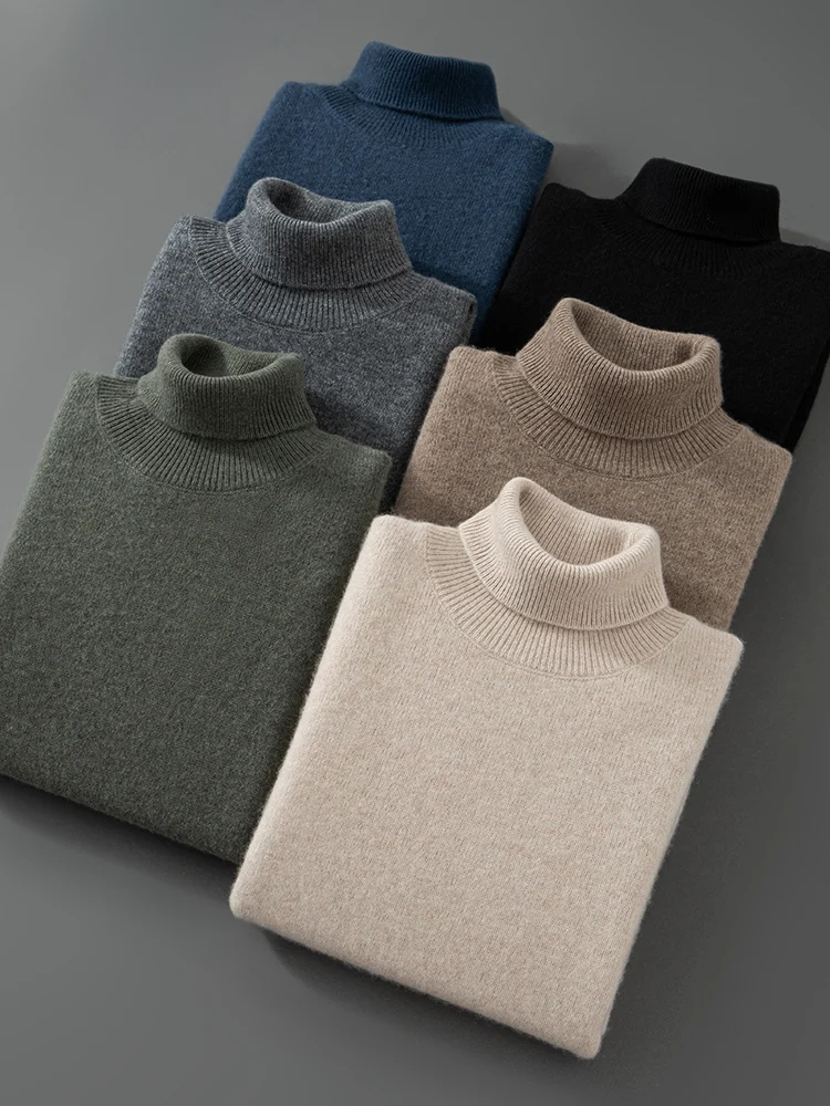 

Men's Turtleneck Pullover Casual Loose Long Sleeves Sweater Knitted 100% Cashmere Autumn Winter Warm Soft Comfort Clothing Tops