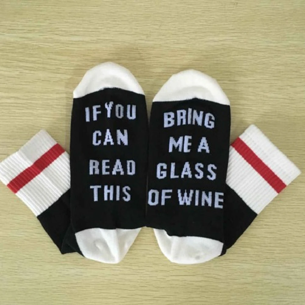 Autumn Winter Custom Lettered Striped Socks If You Can Read This Bring Me A Glass Of Wine Halloween Christmas Gift Dropship