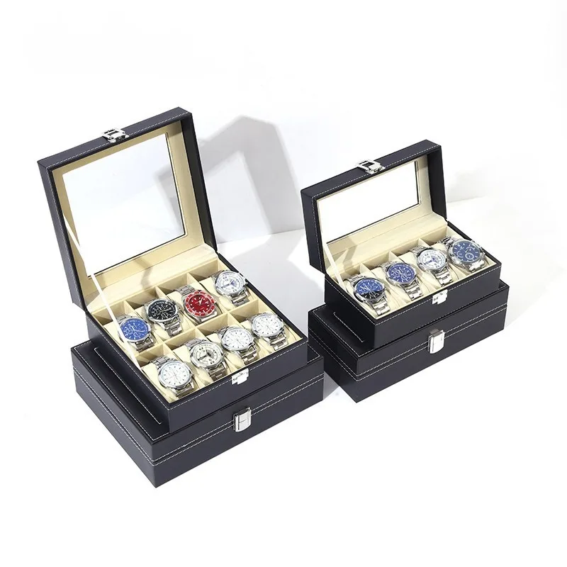 DELESYS クラシックスタイル 大容量 ブラックレザー 腕時計収納＆ディスプレイボックス 手作りのエコフレンドリーレザー ギフトウォッチボックス