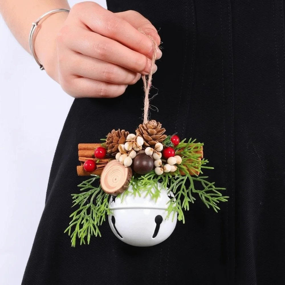 Velvet Bow Christmas Wreath Pine Cones Artificial Greenery Door Garland Metal Bell Branch Ring Xmas Tree Hanging Ornaments