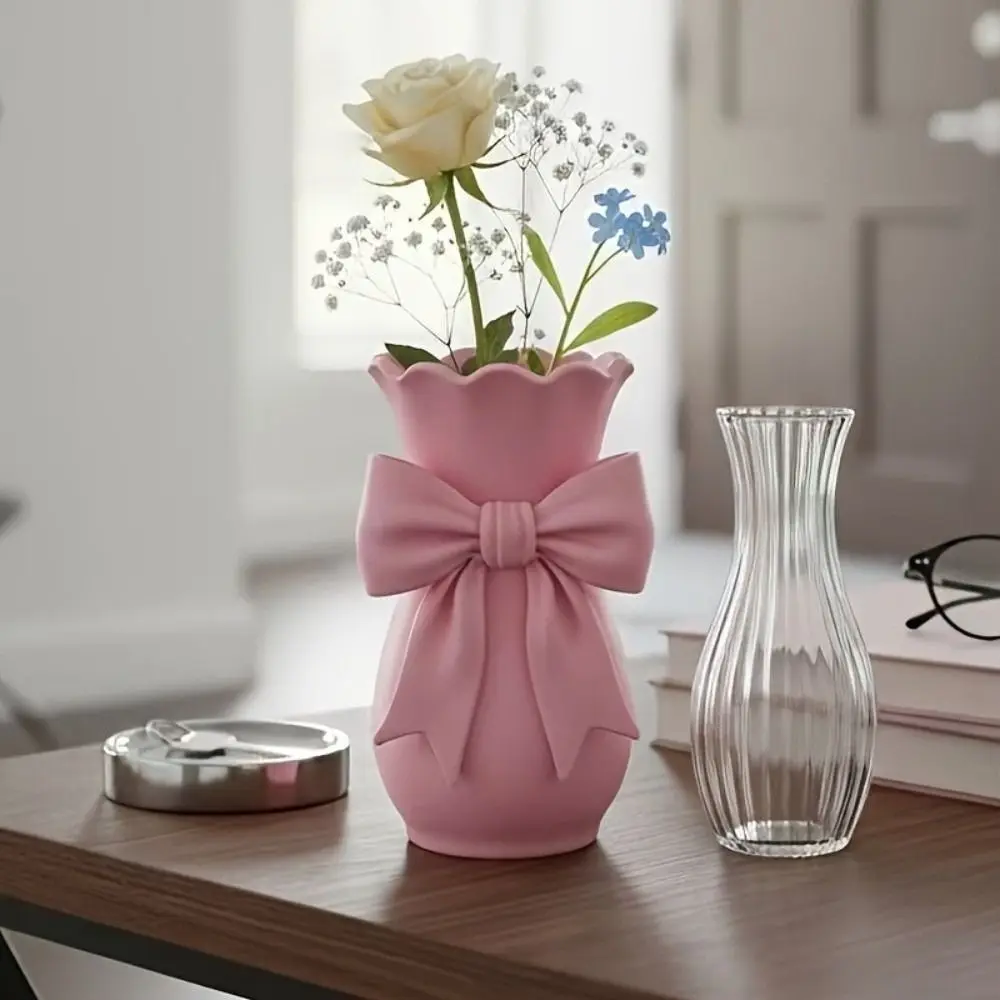 Twisted Design Pink Bow Flower Vases Flower Arrangement 3D Printed Flower Arrangement Container Elegant Style