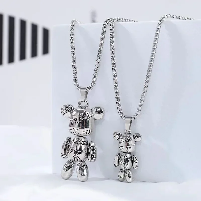 Fashion Trend Engraved Alphabet Bear Pendant Cute Animal Necklace Mens Womens Charm Hip Hop Party Street Jewelry Gifts - Image 4