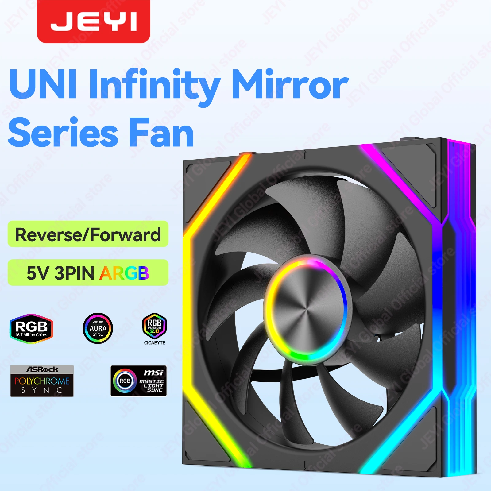 JEYI ARGB PC Fan Hydro Bearing Fan 30dB(A) 12CM Cool Fan 5V3 Pin PWM Forward/Reverse Blade Fan For Desktop Computer Cool Fan