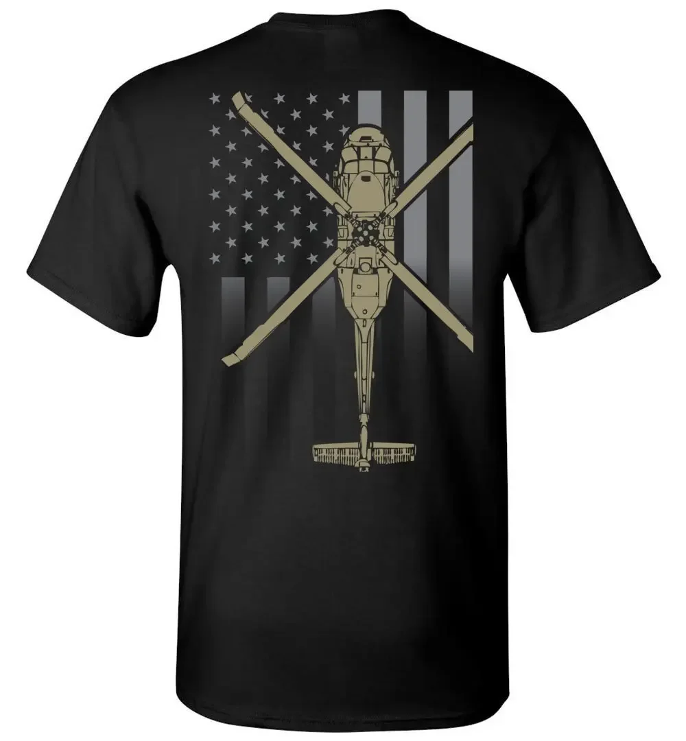 Creative Design American Flag UH-60 Black Hawk Transport Helicopter T-Shirt. Summer Cotton Short Sleeve O-Neck Mens T Shirt New