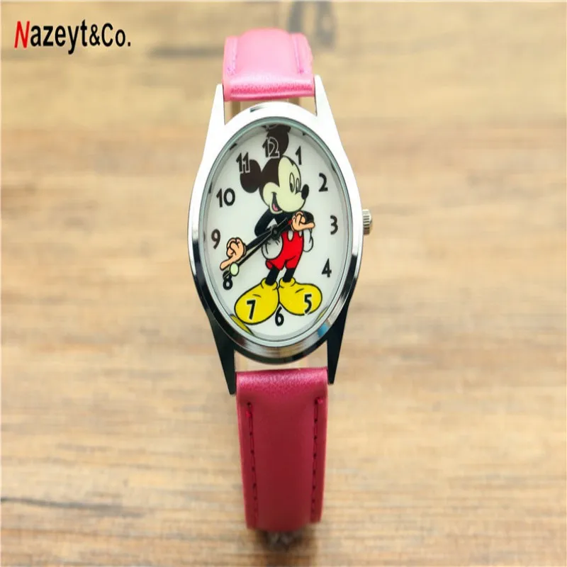 Disney Mickey Fashion Children\'s Cartoon Watch Kawaii  Anime Figure Leather Quartz Wristband watch boys girls kids Gifts
