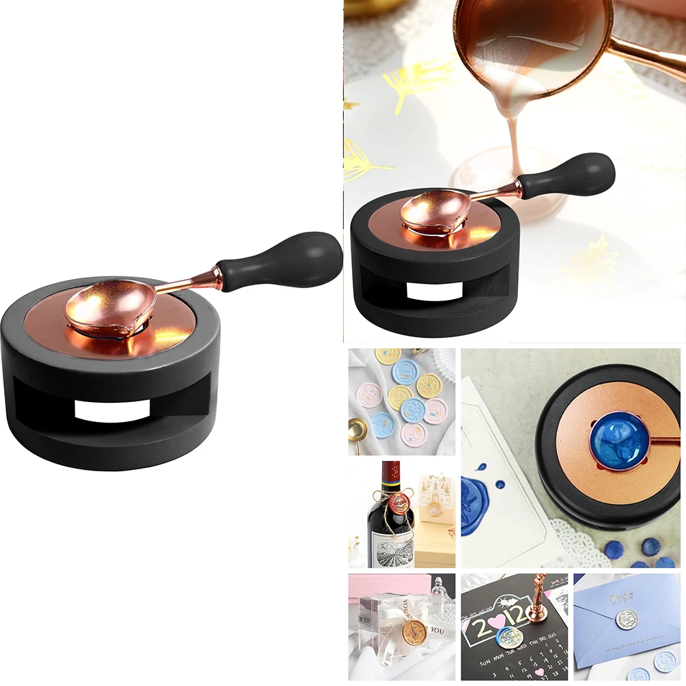 Forno de cera de vedação de madeira fogão cera grânulo mais quente colher conjunto para diy envelope decorativo convite cartão de presente artesanato multiuso