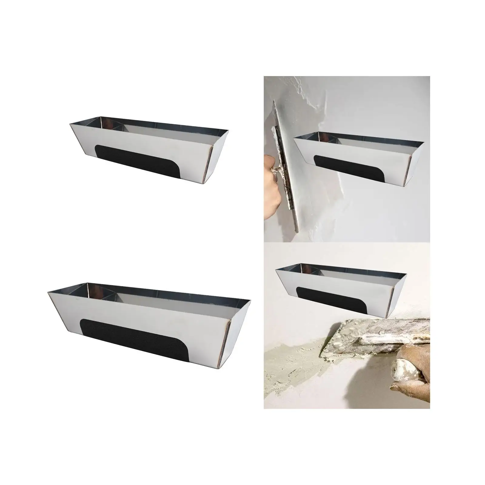 Stainless Steel Mud Pan with Anti Slip Pad Plastering Drywall Mud Pan for DIY