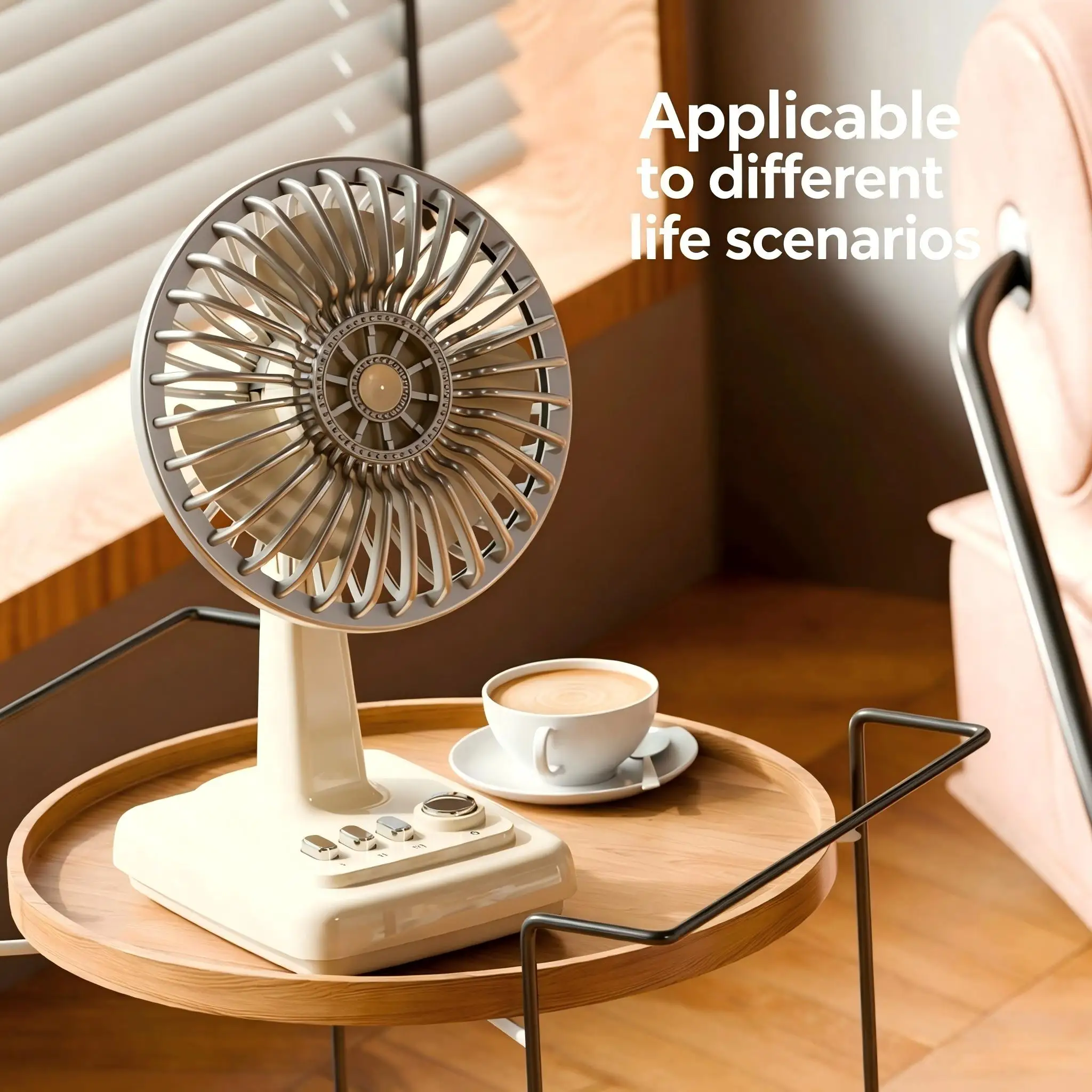 Ventilatore da Tavolo Retrò in Lega, 3 Velocità, Ricarica USB, Portatile, Piccolo Ventilatore per Studenti, Dormitorio, Casa, Ufficio