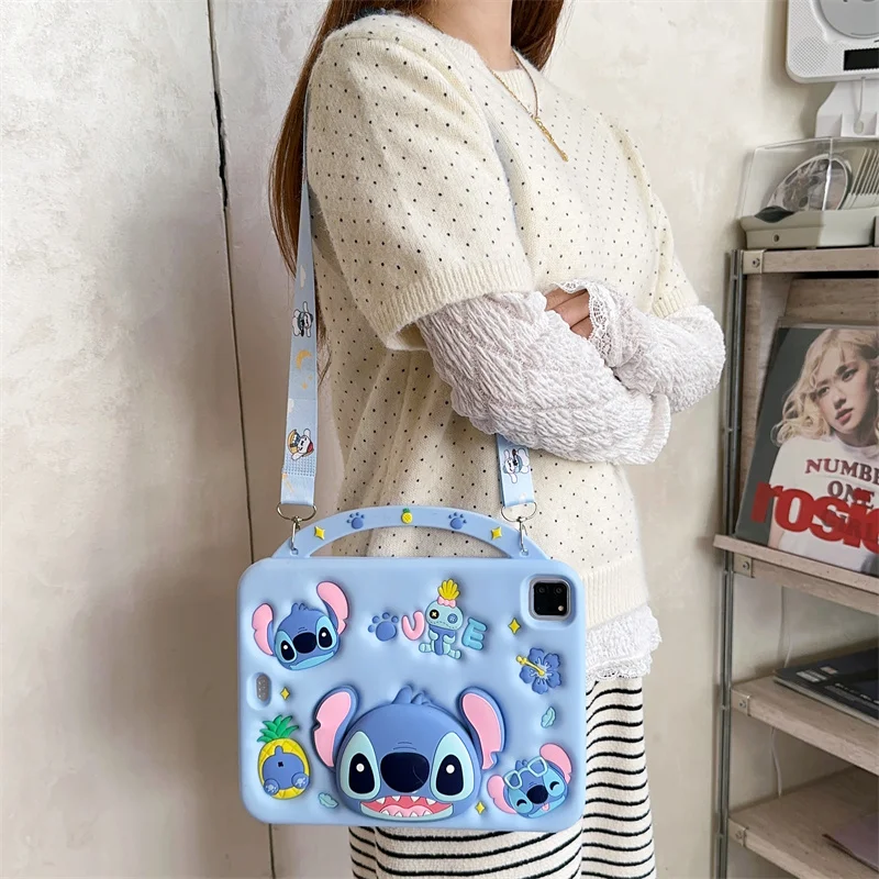 For Honor Pad X8A X9 11 Inch 2024 Cute 3D Cartoon Stitch Silicone Handheld Head Grip Tok HolderTablet Protective Case