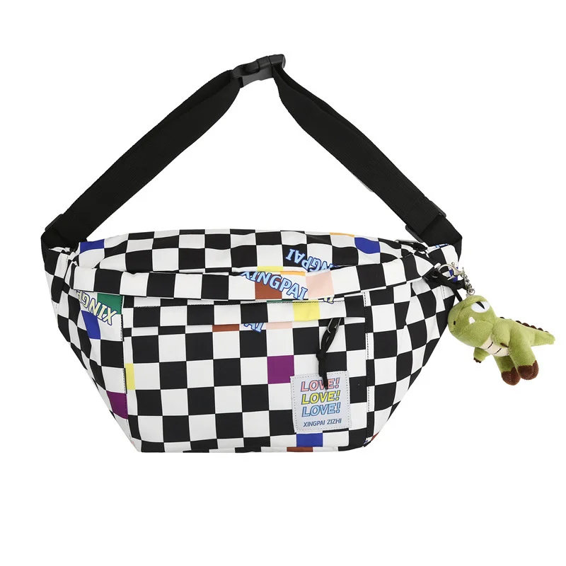 

TRAVEASY Fashion Plaid Women Backpacks Unisex Nylon Sports Ladies Messengerbags Men Cool Trendy Chest Bags Girls 2023 New Small