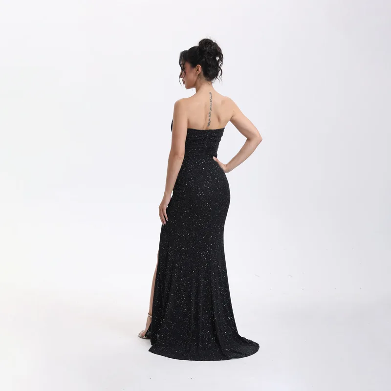 Elegant Solid Color Halter Backless Bodycon Dress with High Slit Sparkly Mermaid Dresses for Women Spring Summer Matching Sets
