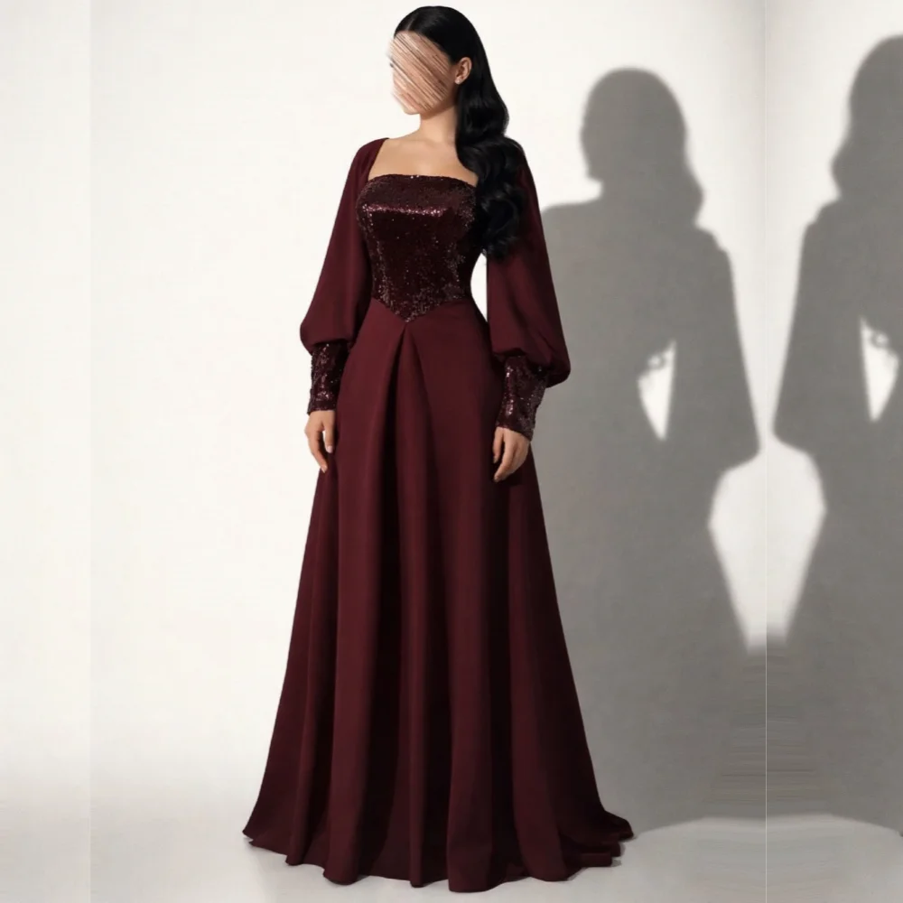 Maßgeschneidertes, hochwertiges Luxus-Abendkleid mit Pailletten, langen Ärmeln, A-Linie, maßgeschneidert für besondere Anlässe, elegante lange Partykleider