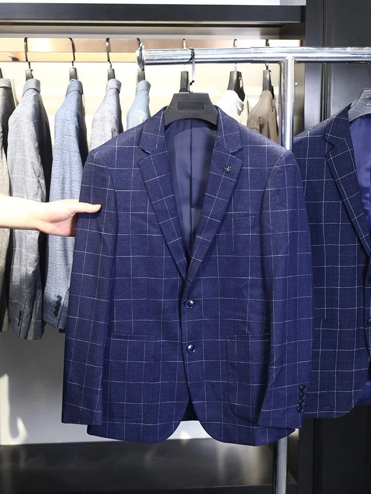 

Homesi Spring Autumn Men's Faionable Plaid Jaet with Large kets Casual Single-breasted Coat Stand Fit Busin Ca...