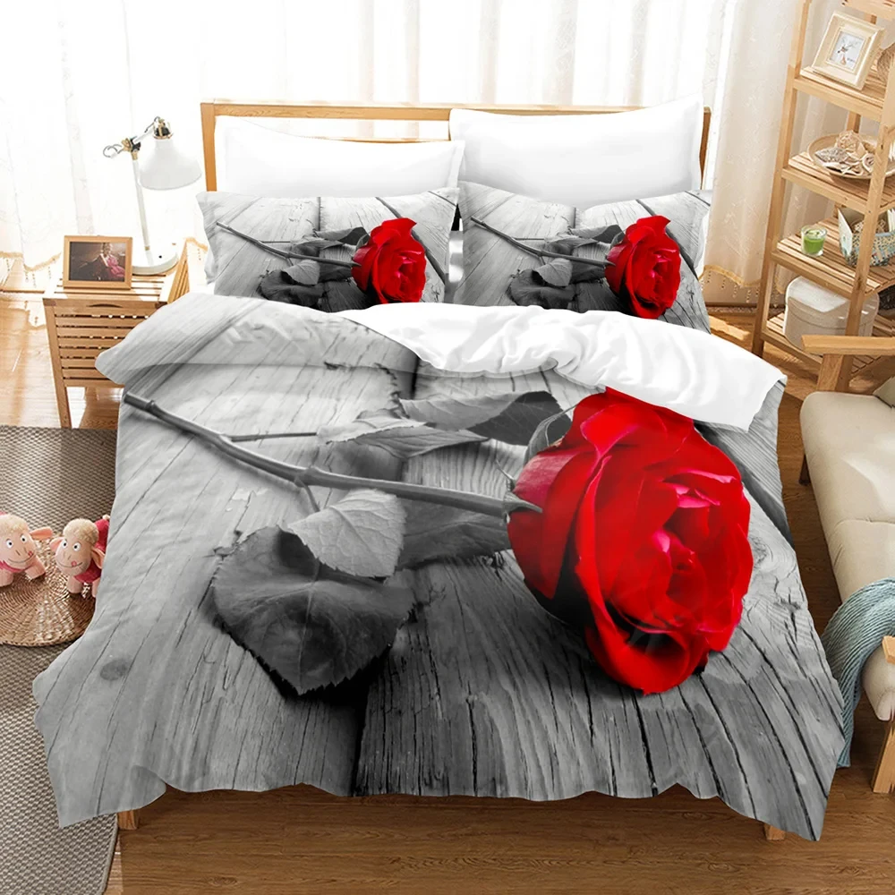 

Rose Flower Bedding Set 3D Print White Petals Valentine's Day Gift for Couple Lover Comforter Cover King Full Size Duvet Cover